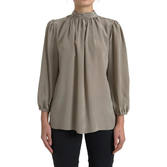 Dolce & Gabbana Gray Mock Neck Long Sleeves Top Blouse gray-mock-neck-long-sleeves-top-blouse
