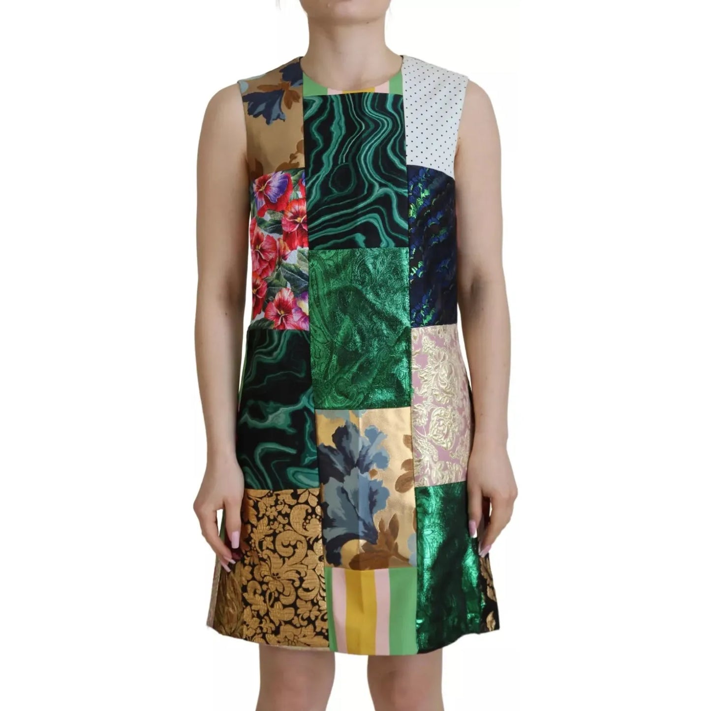 Multicolor Jacquard Patchwork Shift Mini Dress