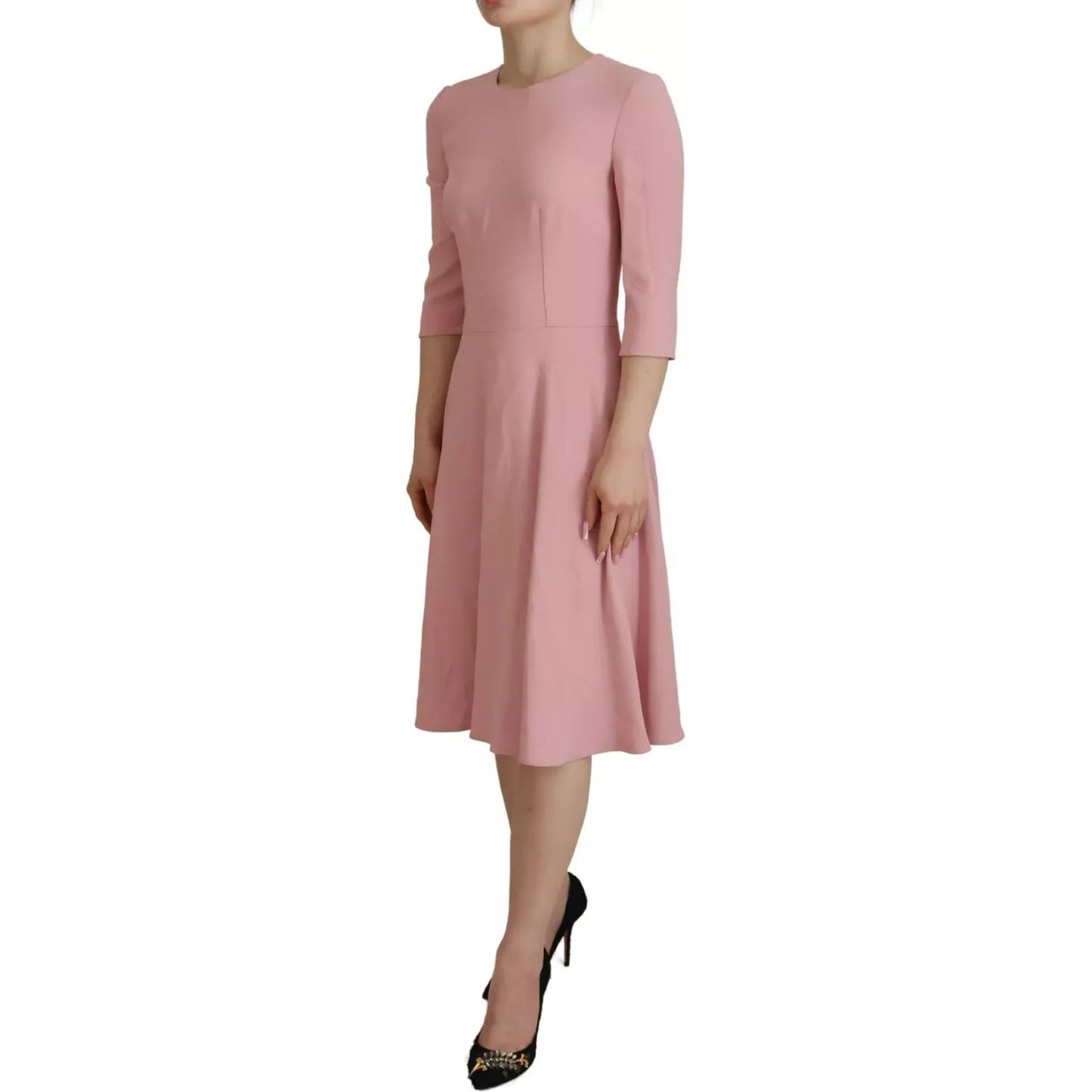 Pink A-line Flare Viscose 3/4 Sleeves Dress