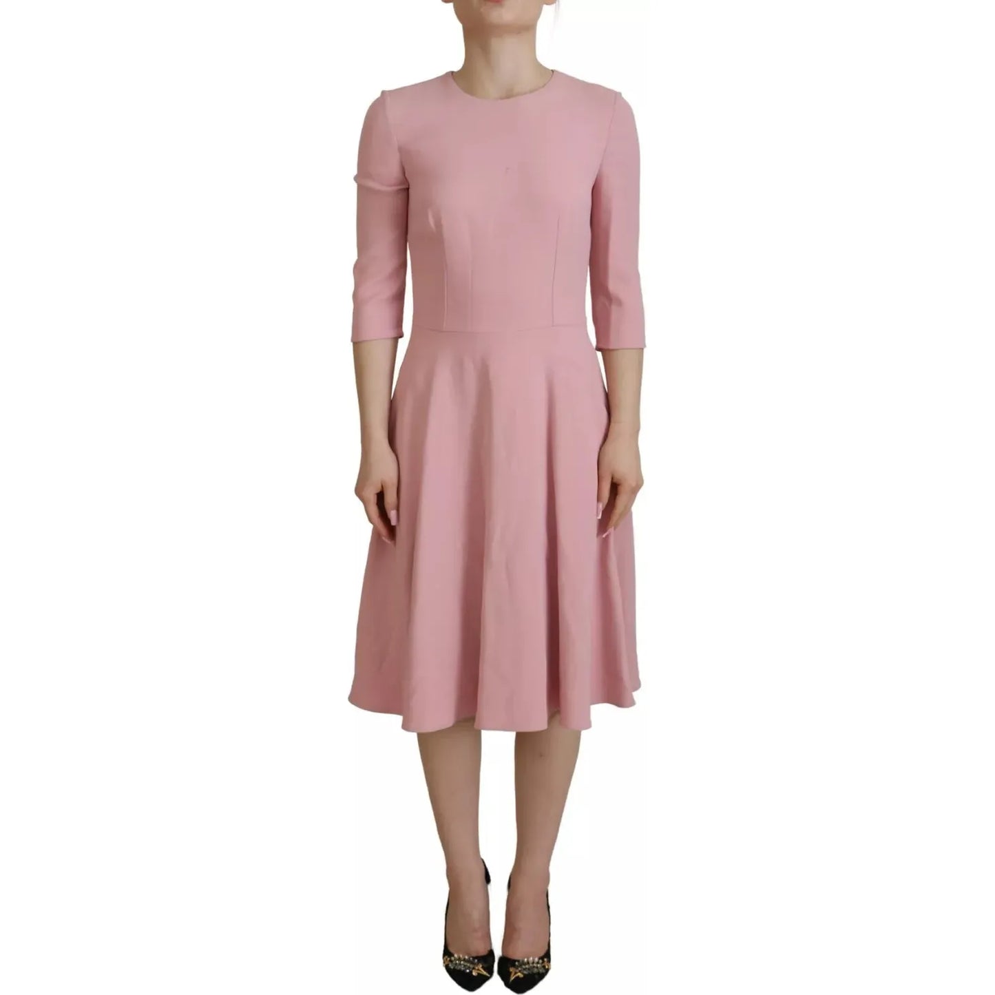 Pink A-line Flare Viscose 3/4 Sleeves Dress