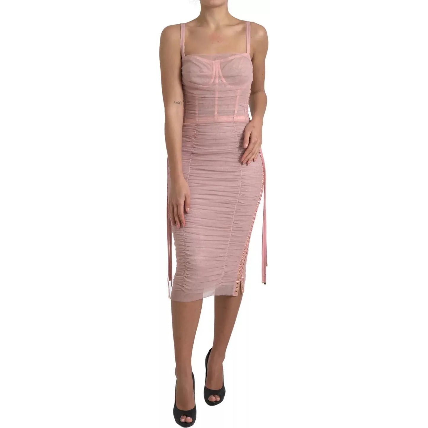 Pink Bustier Corset Lace Up Bodycon Dress