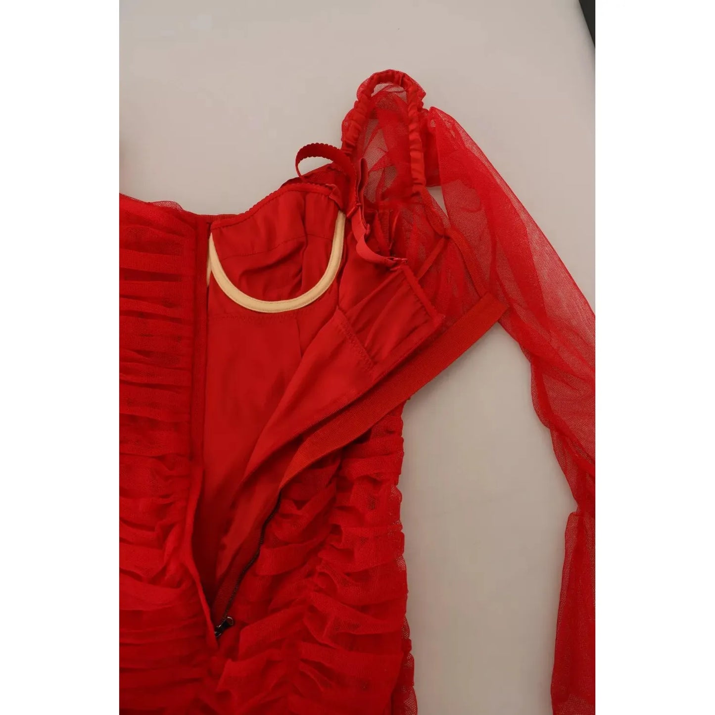 Red Mesh Trim Bodycon Sheath Midi Dress