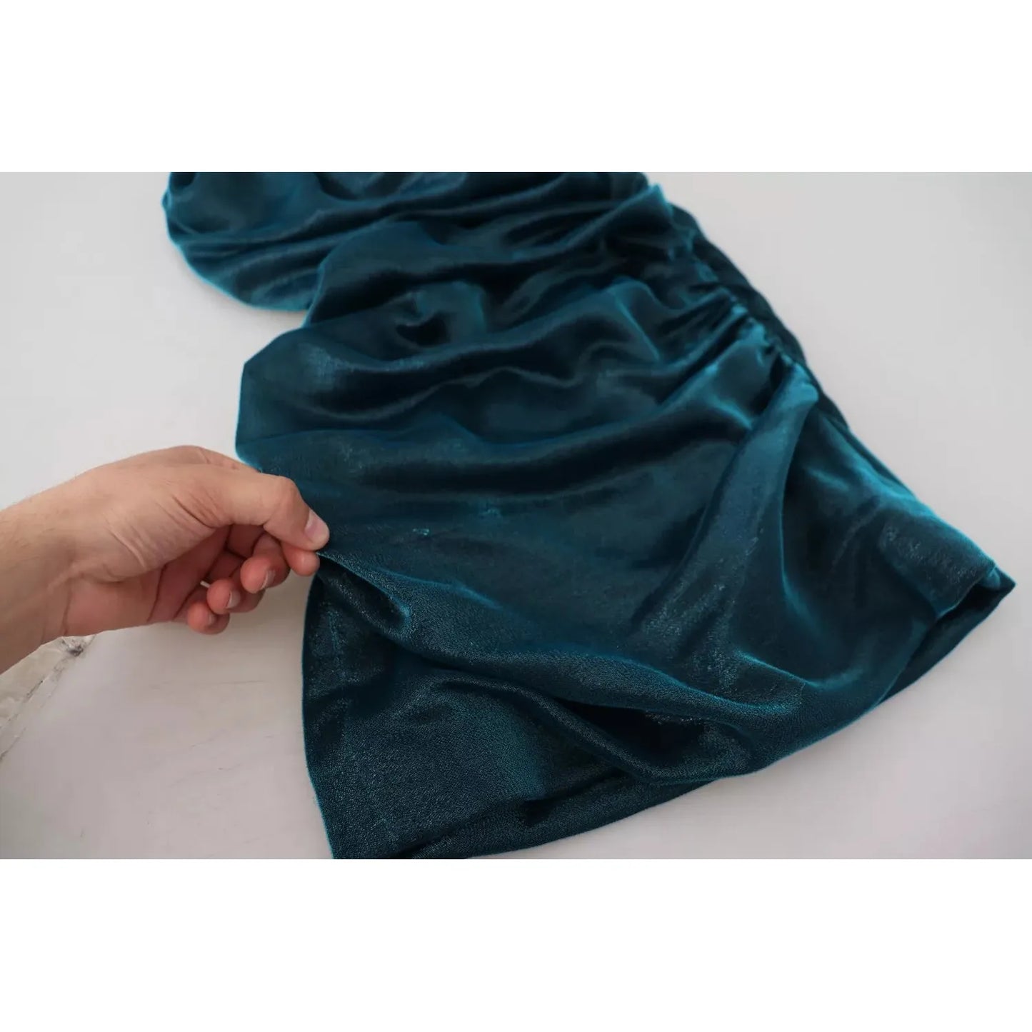 Silk Blend Blue Satin Fitted Strapless Dress