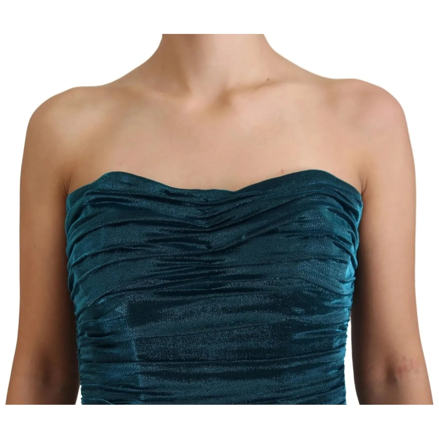 Silk Blend Blue Satin Fitted Strapless Dress