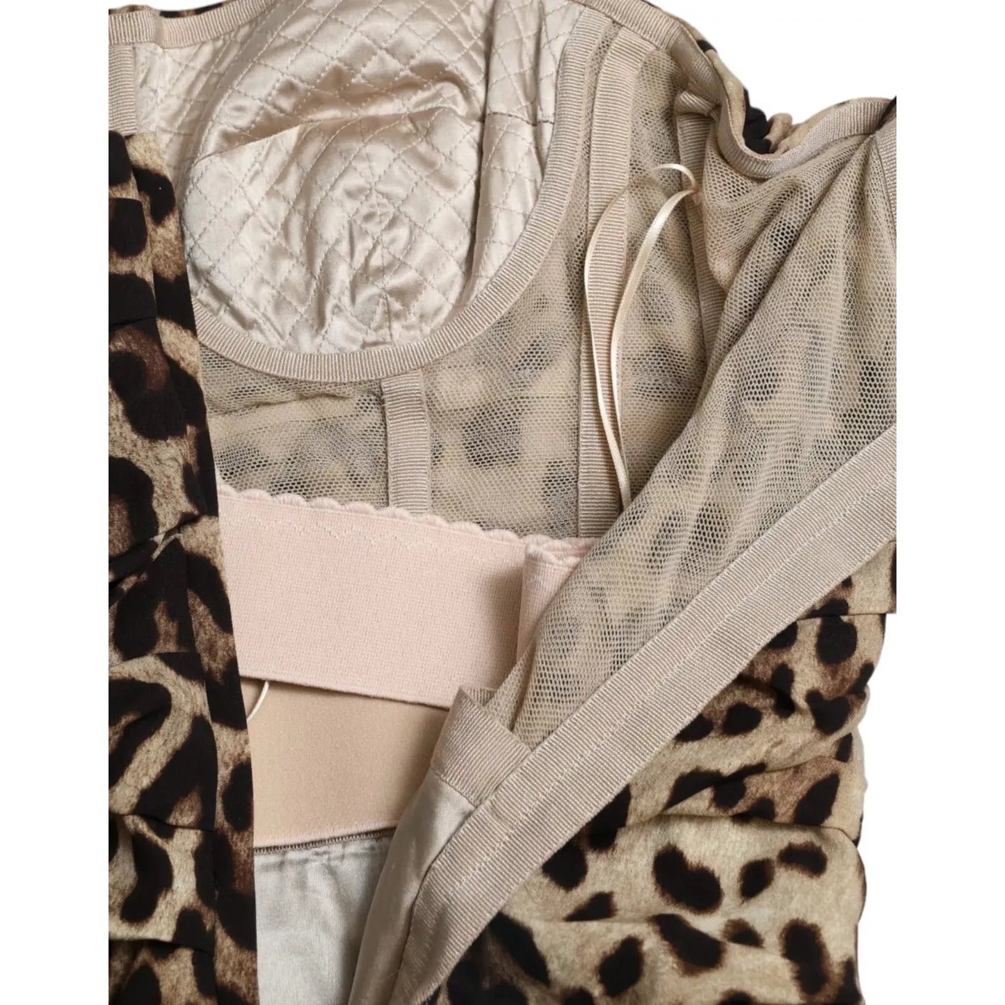 Silk Brown Leopard Print Ruched Midi Dress