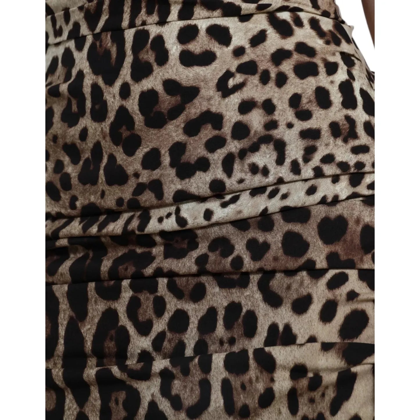 Silk Brown Leopard Print Ruched Midi Dress