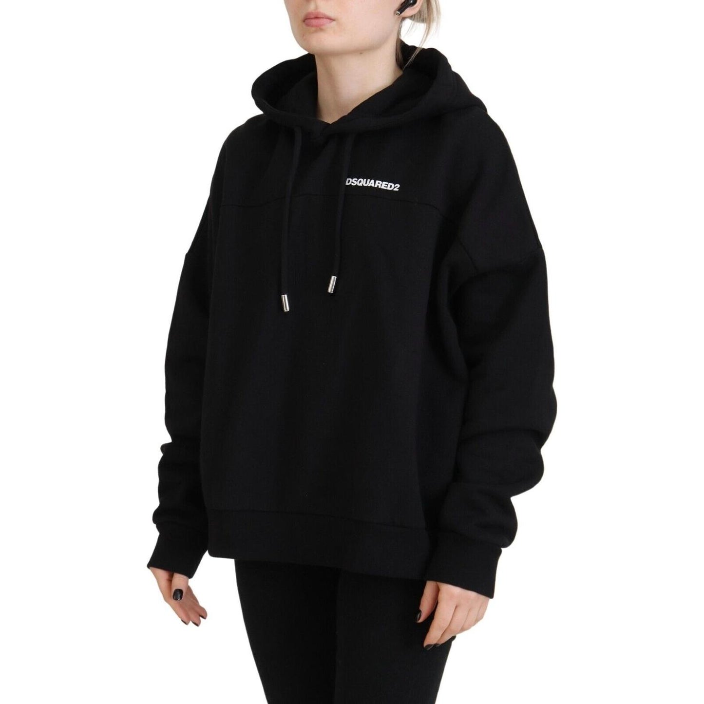 Dsquared² Black Logo Patch Cotton Hoodie Sweatshirt Sweater black-logo-patch-cotton-hoodie-sweatshirt-sweater