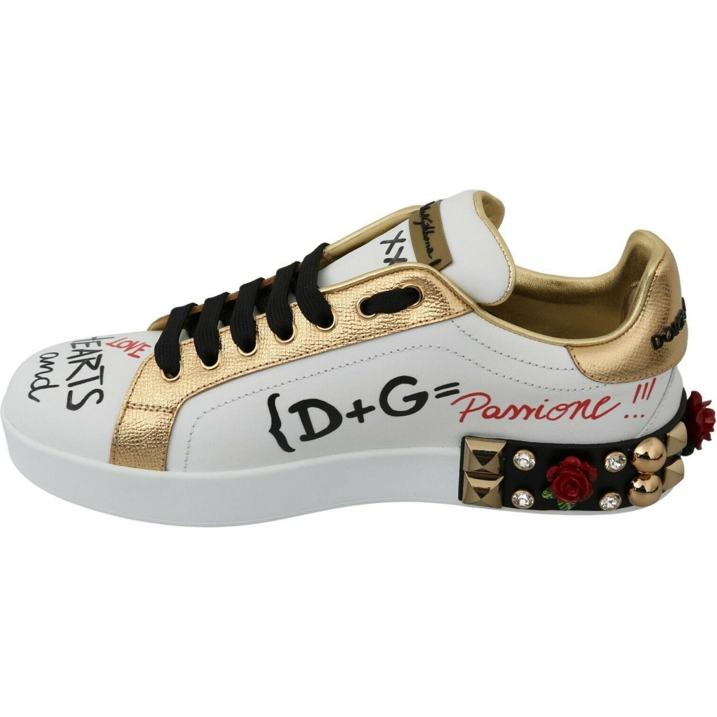 Dolce & Gabbana Elegant Sequined Floral Leather Sneakers white-roses-sequined-crystal-womens-sneakers-shoes