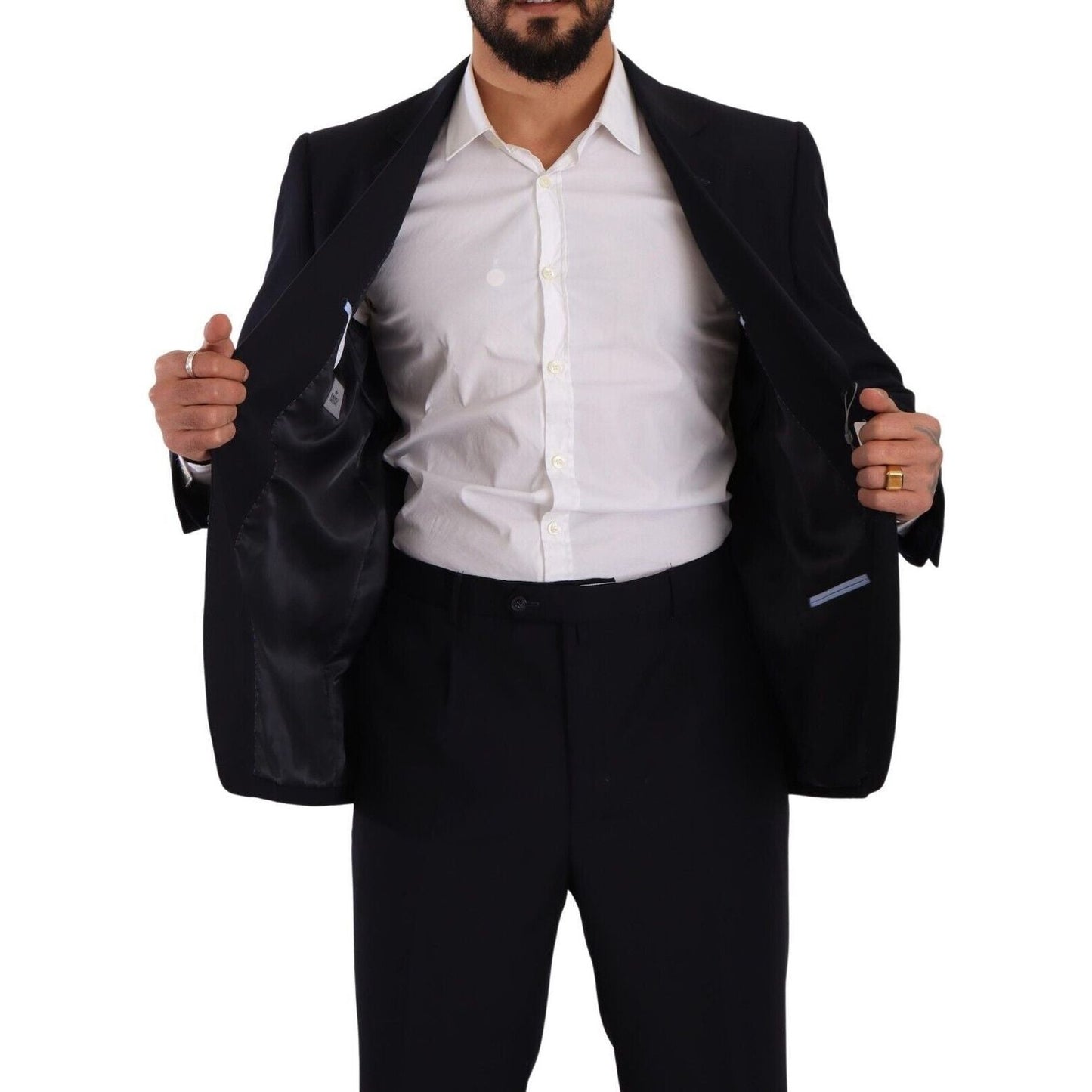 Domenico Tagliente Elegant Black Two-Piece Suit Ensemble blue-polyester-single-breasted-formal-suit-1