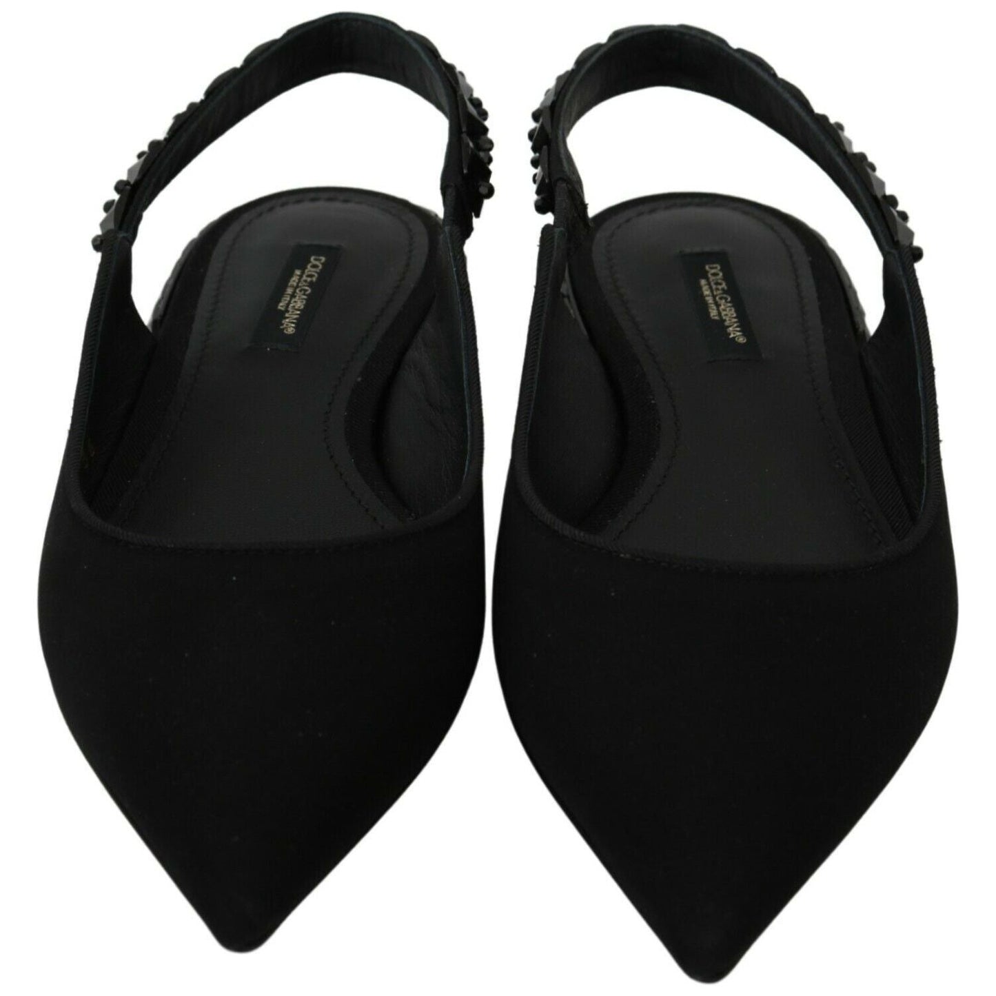 Dolce & Gabbana Elegant Silk Blend Slingback Flats with Crystals black-flats-slingback-charmeuse-shoes