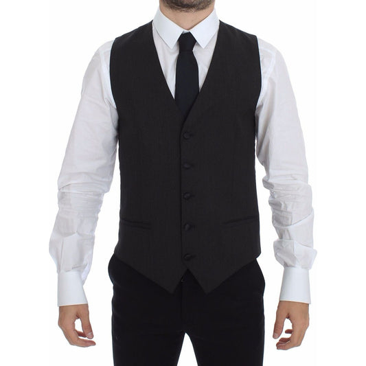 Dolce & Gabbana Classic Gray Wool Blend Dress Vest gray-wool-stretch-dress-vest-blazer-1