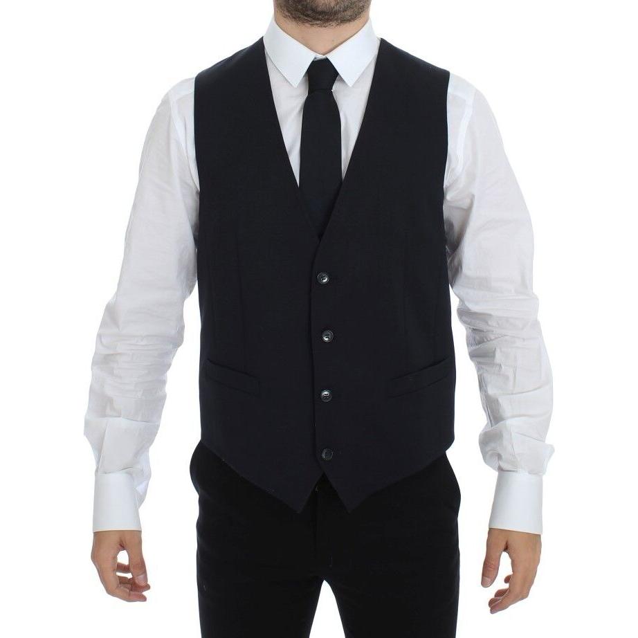 Dolce & Gabbana | Elegant Gray Striped Wool-Silk Dress Vest| McRichard Designer Brands   