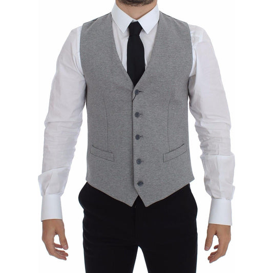 Dolce & Gabbana Elegant Gray Cotton Stretch Dress Vest gray-cotton-stretch-dress-vest-blazer