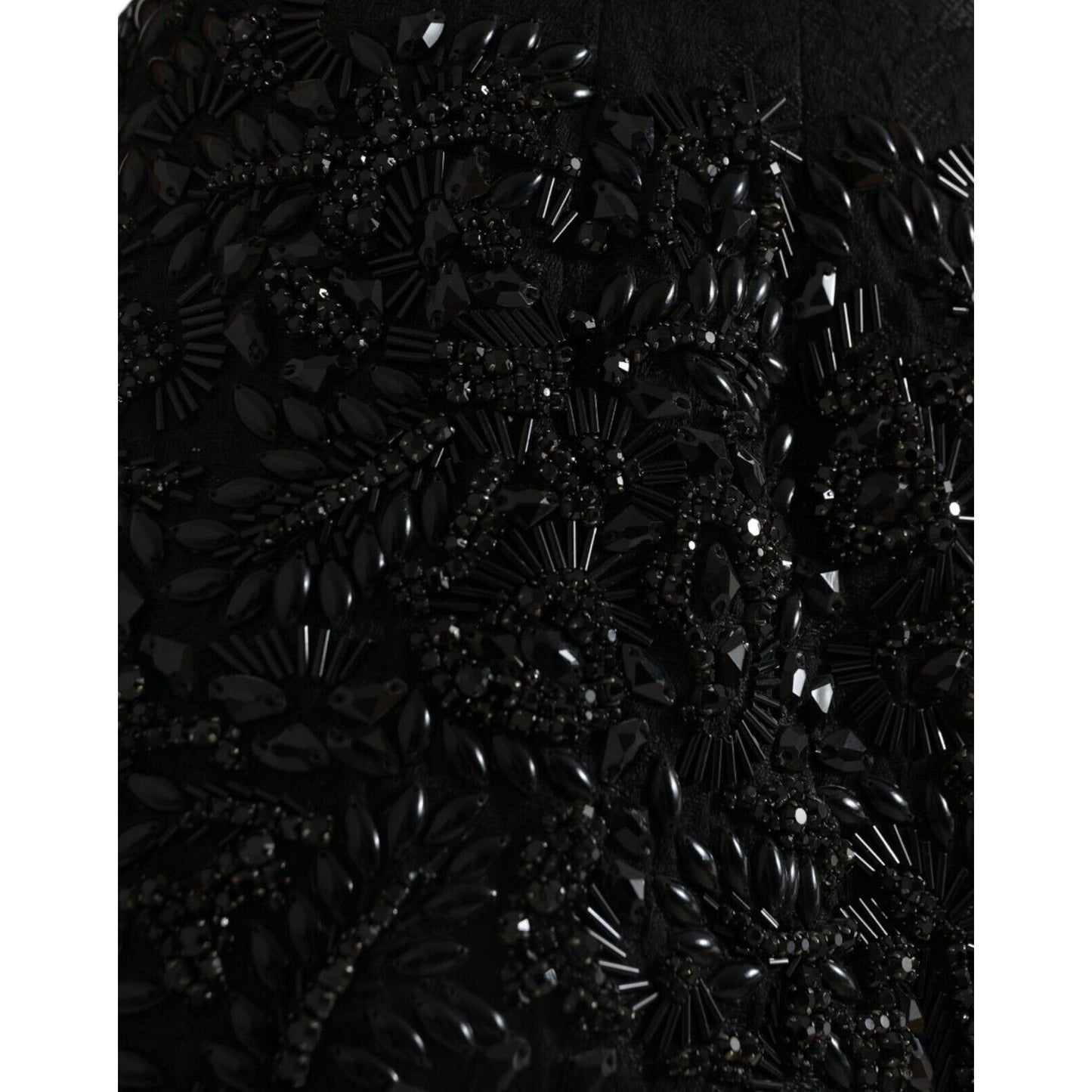 Dolce & Gabbana Black Crystal-Embellished Runway Skirt black-crystal-handmade-knee-pencil-skirt