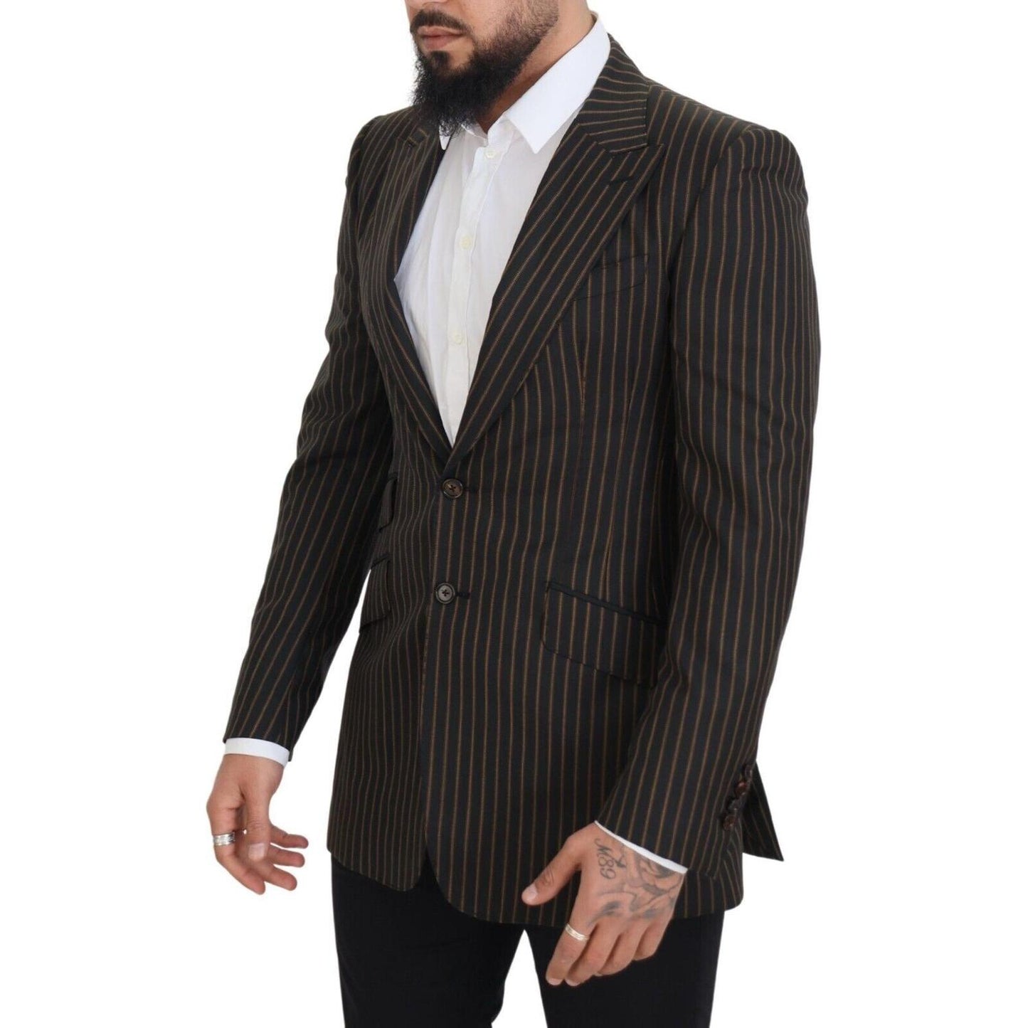 Dolce & Gabbana Elegant Striped Wool Blend Slim Blazer black-brown-stripes-single-breasted-blazer