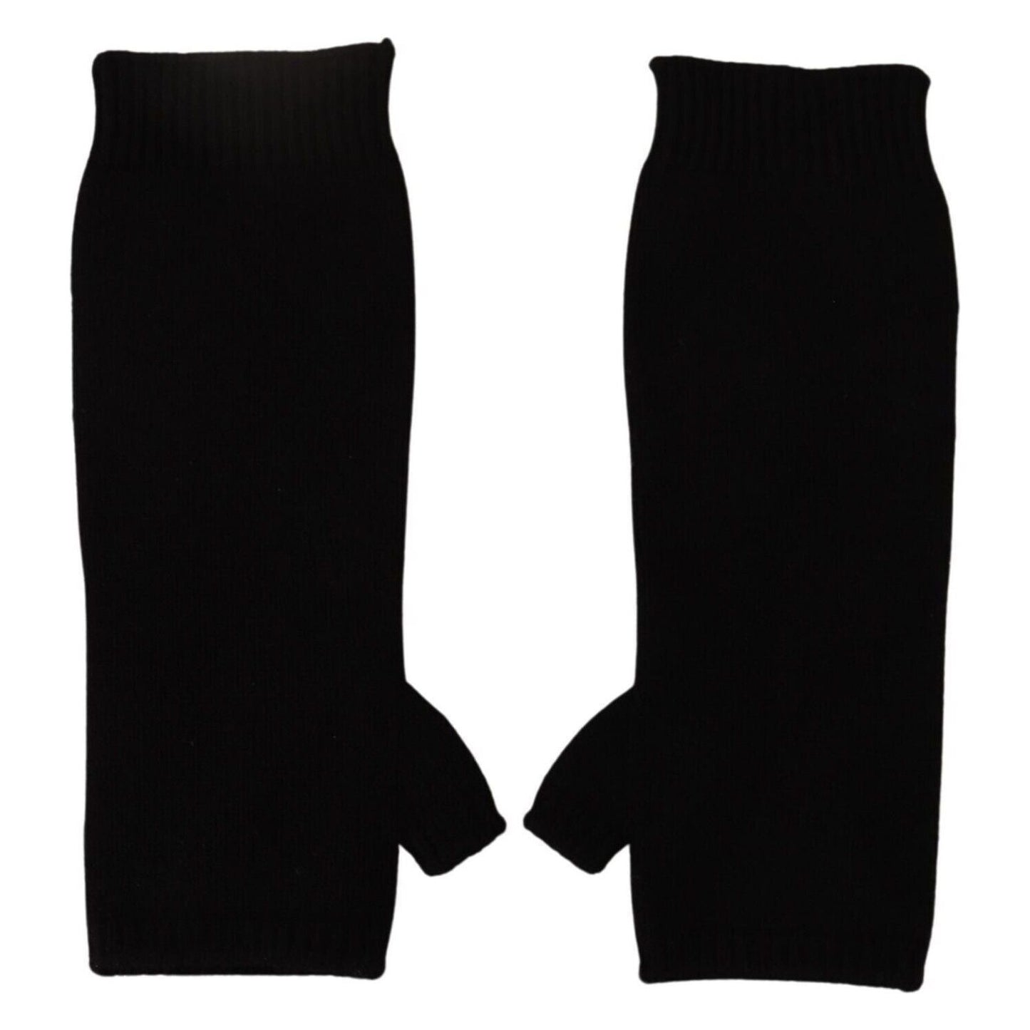 Dolce & Gabbana Elegant Black Cashmere Fingerless Gloves black-knitted-fingerless-elbow-length-gloves