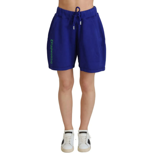 Dsquared² Blue Logo Cotton High Waist Sweatshorts Shorts blue-logo-cotton-high-waist-sweatshorts-shorts