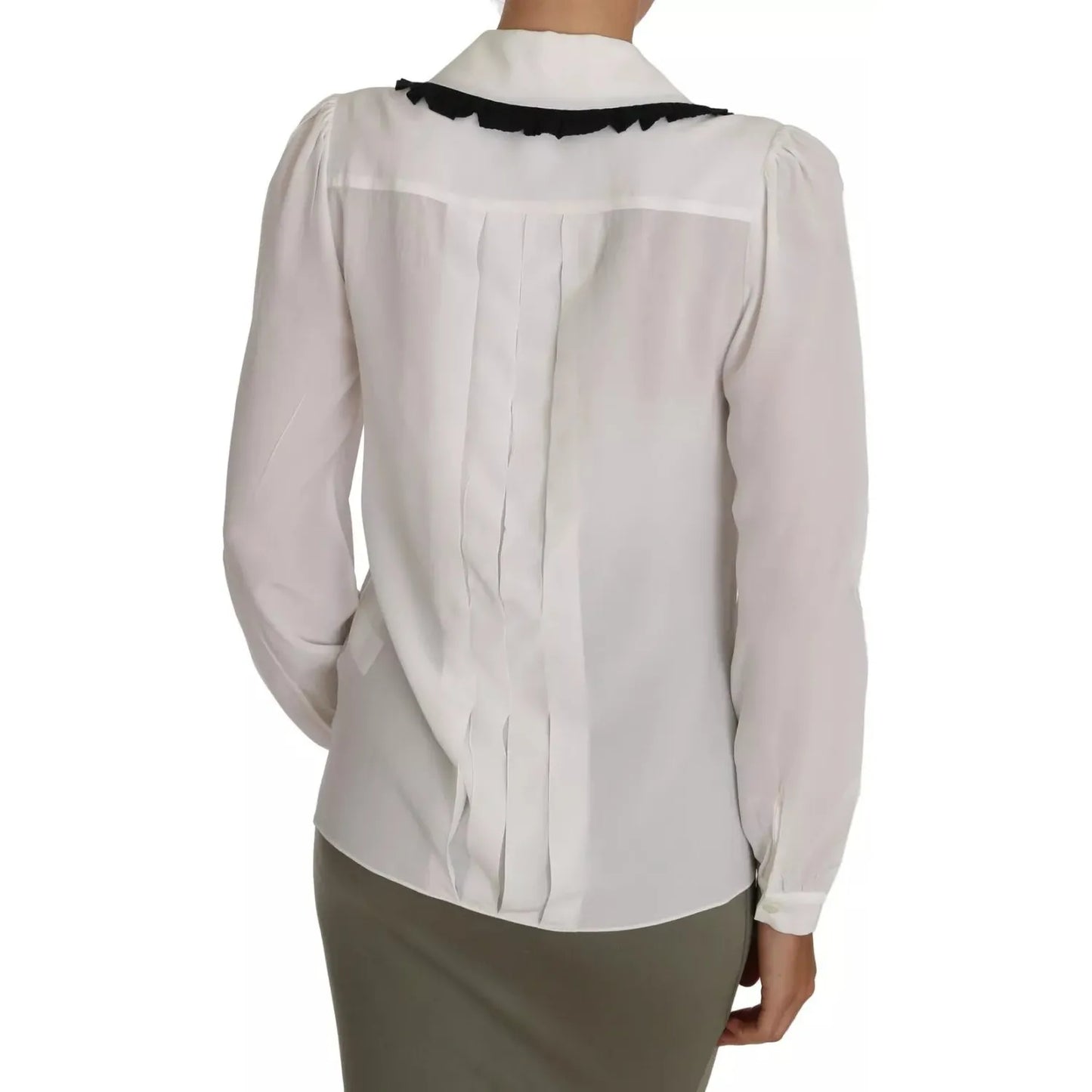 Dolce & Gabbana White Silk Shirt Ruffle Rouded Collar Blouse white-silk-shirt-ruffle-rouded-collar-blouse