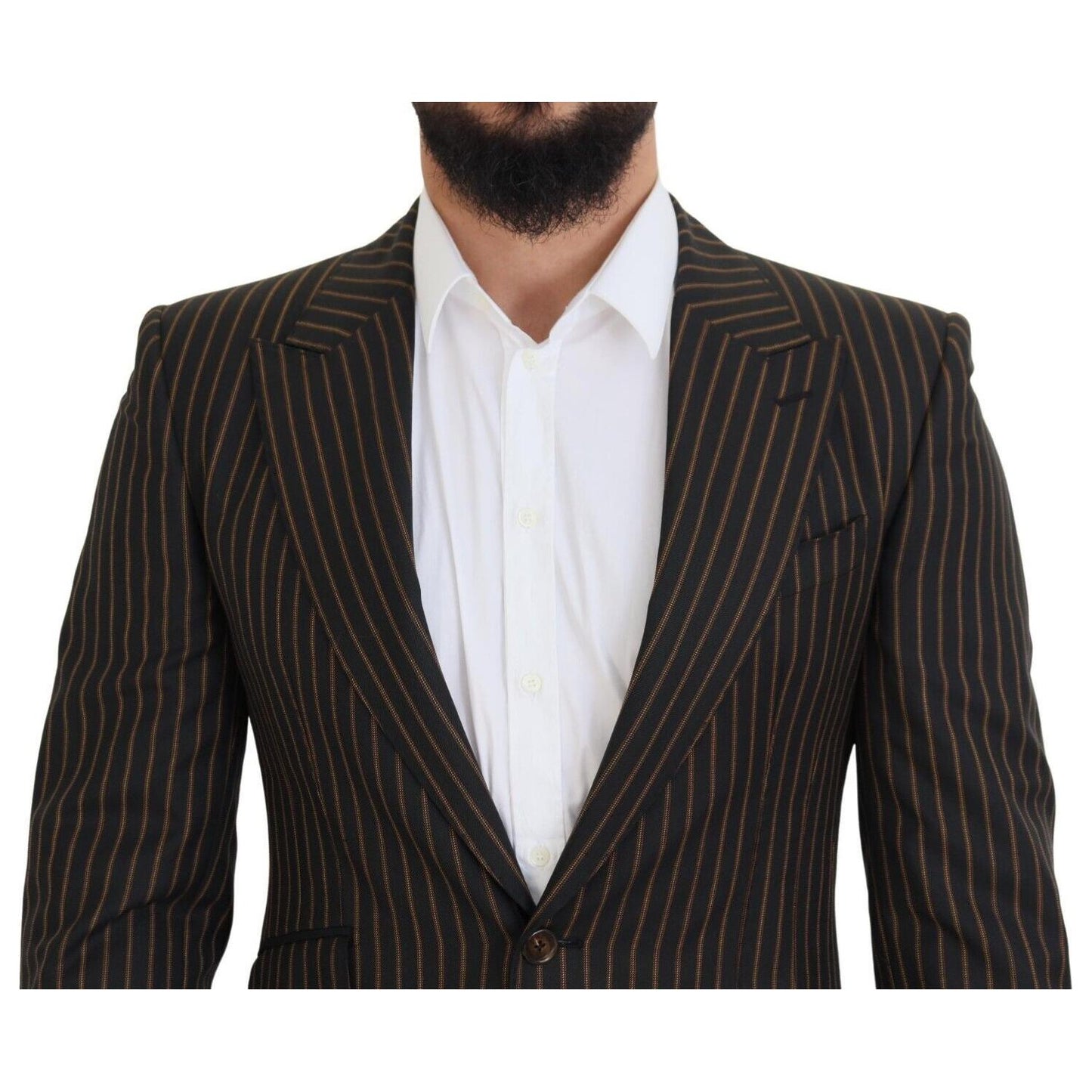 Dolce & Gabbana Elegant Striped Wool Blend Slim Blazer black-brown-stripes-single-breasted-blazer