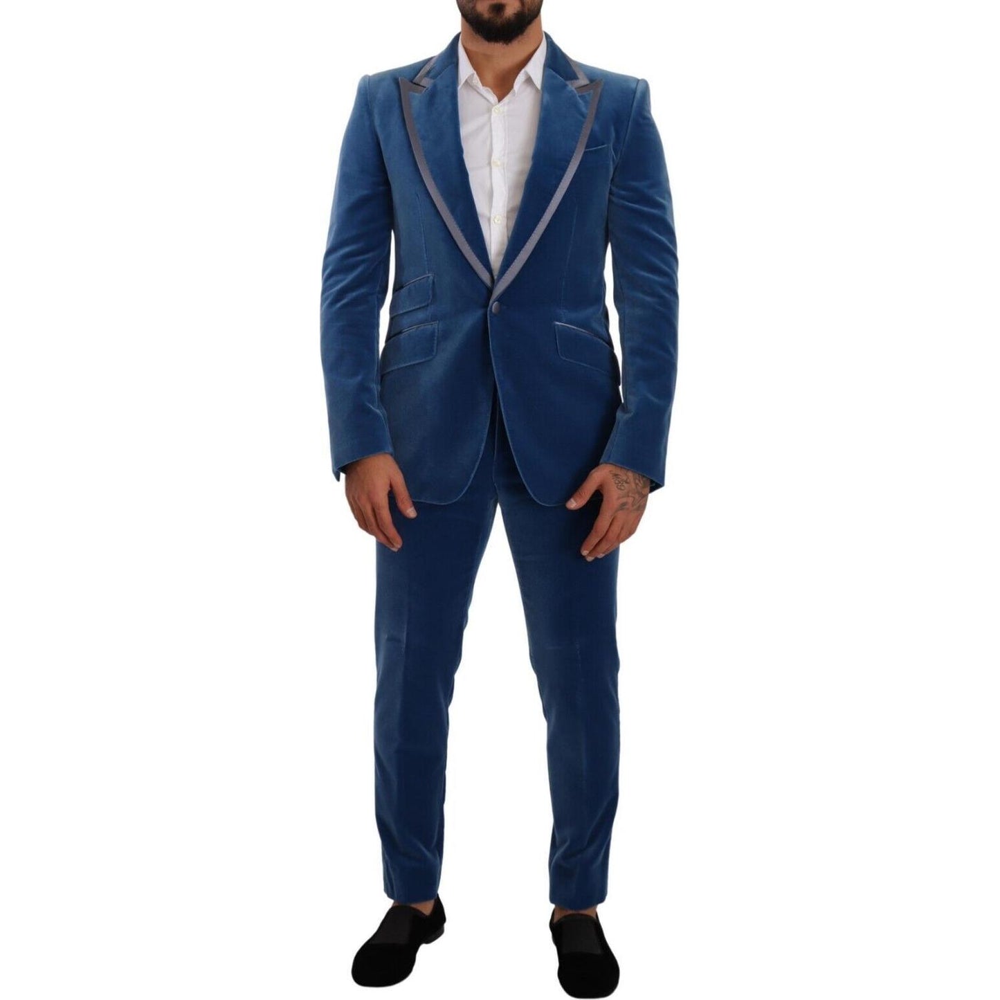 Dolce & Gabbana Elegant Velvet Blue Slim Fit Suit elegant-velvet-blue-slim-fit-suit
