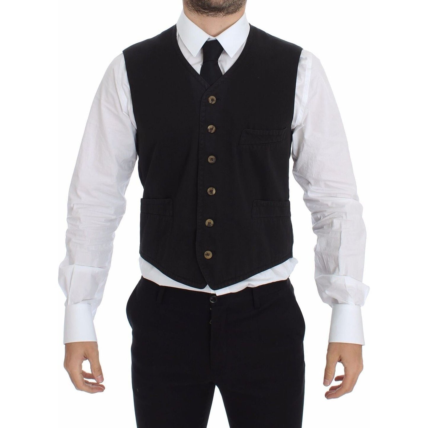 Dolce & Gabbana | Elegant Black Dress Vest| McRichard Designer Brands   