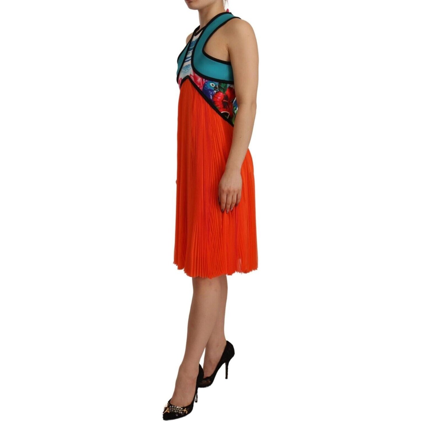 Dsquared² Multicolor Silk Sleeveless Pleated Knee Length Dress multicolor-silk-sleeveless-pleated-knee-length-dress