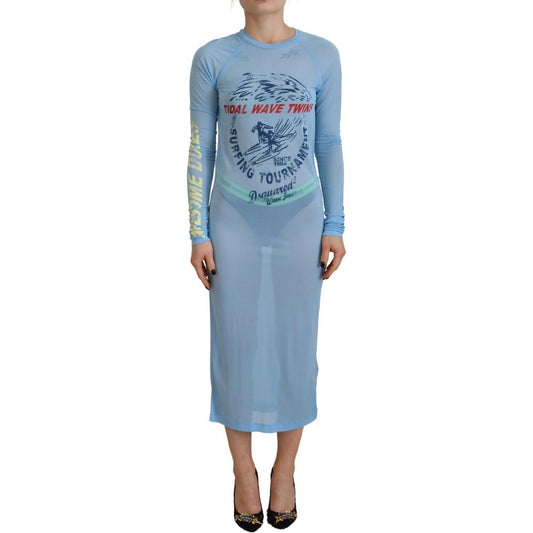 Dsquared² Blue Printed Viscose Long Sleeves Cover Up Dress blue-printed-viscose-long-sleeves-cover-up-dress