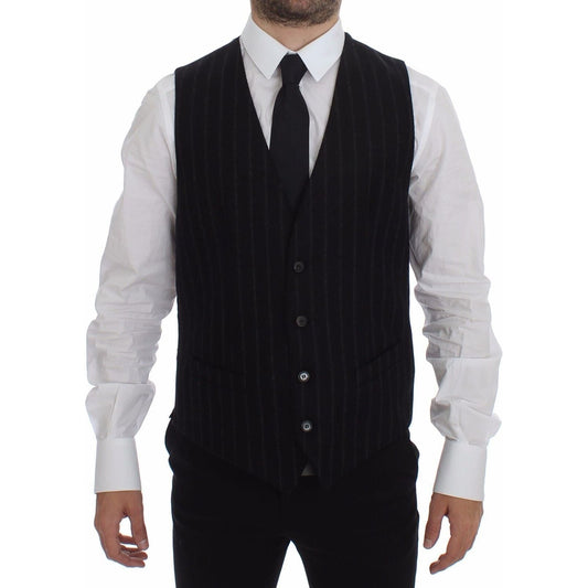 Elegant Black Striped Single Breasted Dress Vest