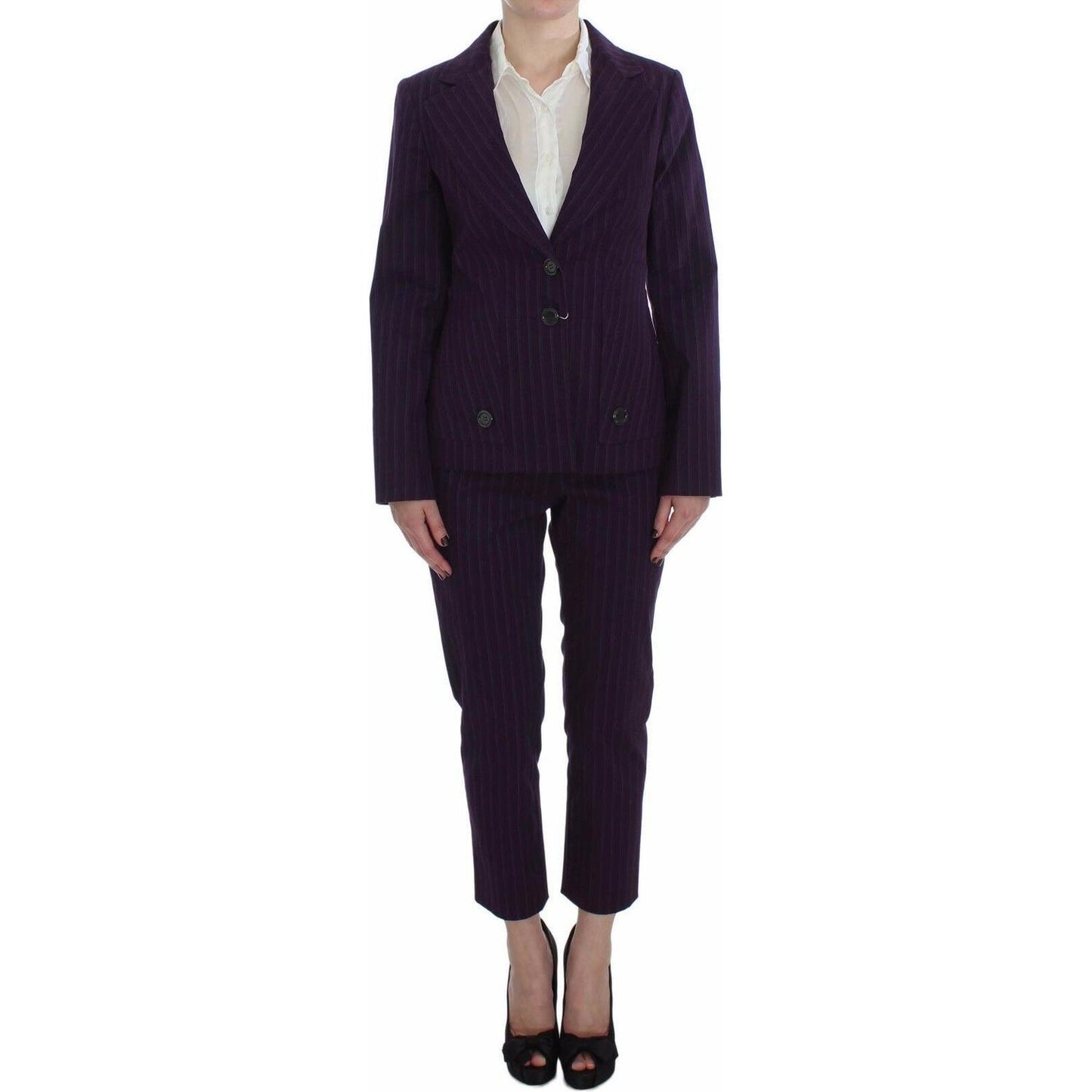 BENCIVENGA Elegant Striped Pant & Blazer Suit purple-striped-stretch-coat-blazer-pants-suit