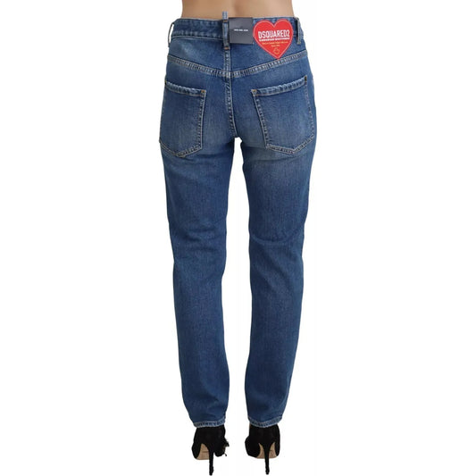 Cool Girl Blue Distressed Mid Waist Denim Jeans