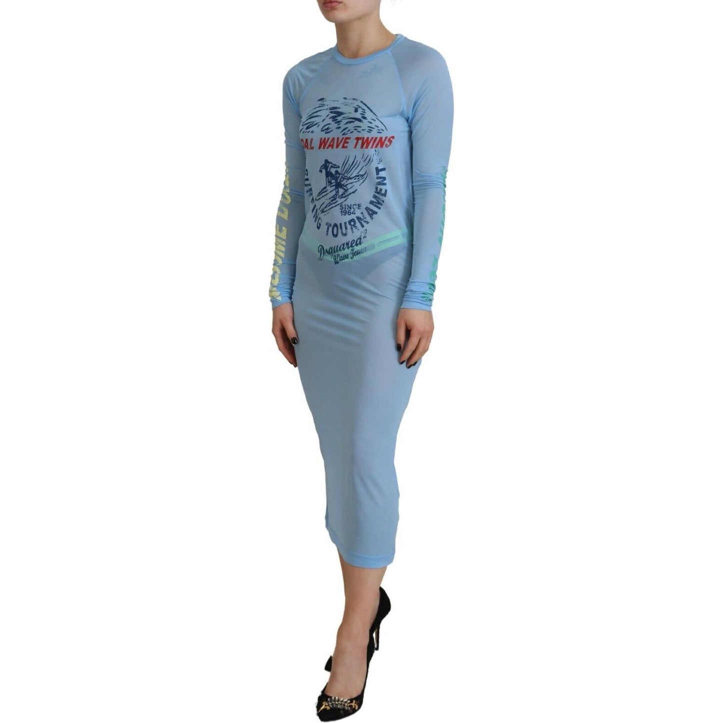 Dsquared² Blue Printed Viscose Long Sleeves Cover Up Dress blue-printed-viscose-long-sleeves-cover-up-dress