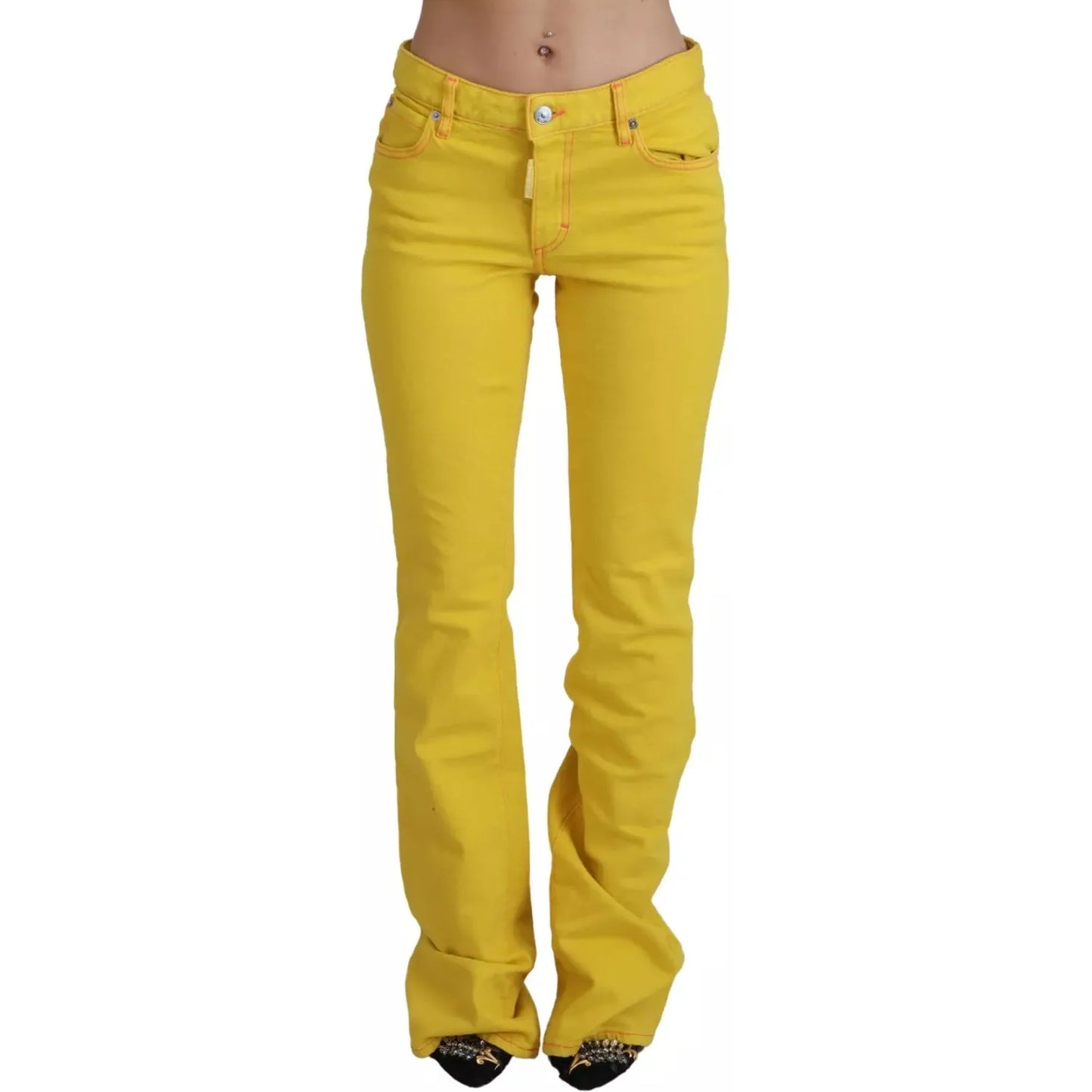 Dsquared² Yellow Cotton Mid Waist Flare Denim Trouser Jeans yellow-cotton-mid-waist-flare-denim-trouser-jeans
