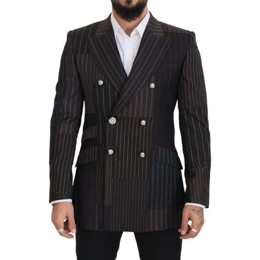 Dolce & Gabbana Multicolor Wool Silk Blend Slim Fit Blazer multicolor-patchwork-stripes-sicilia-blazer
