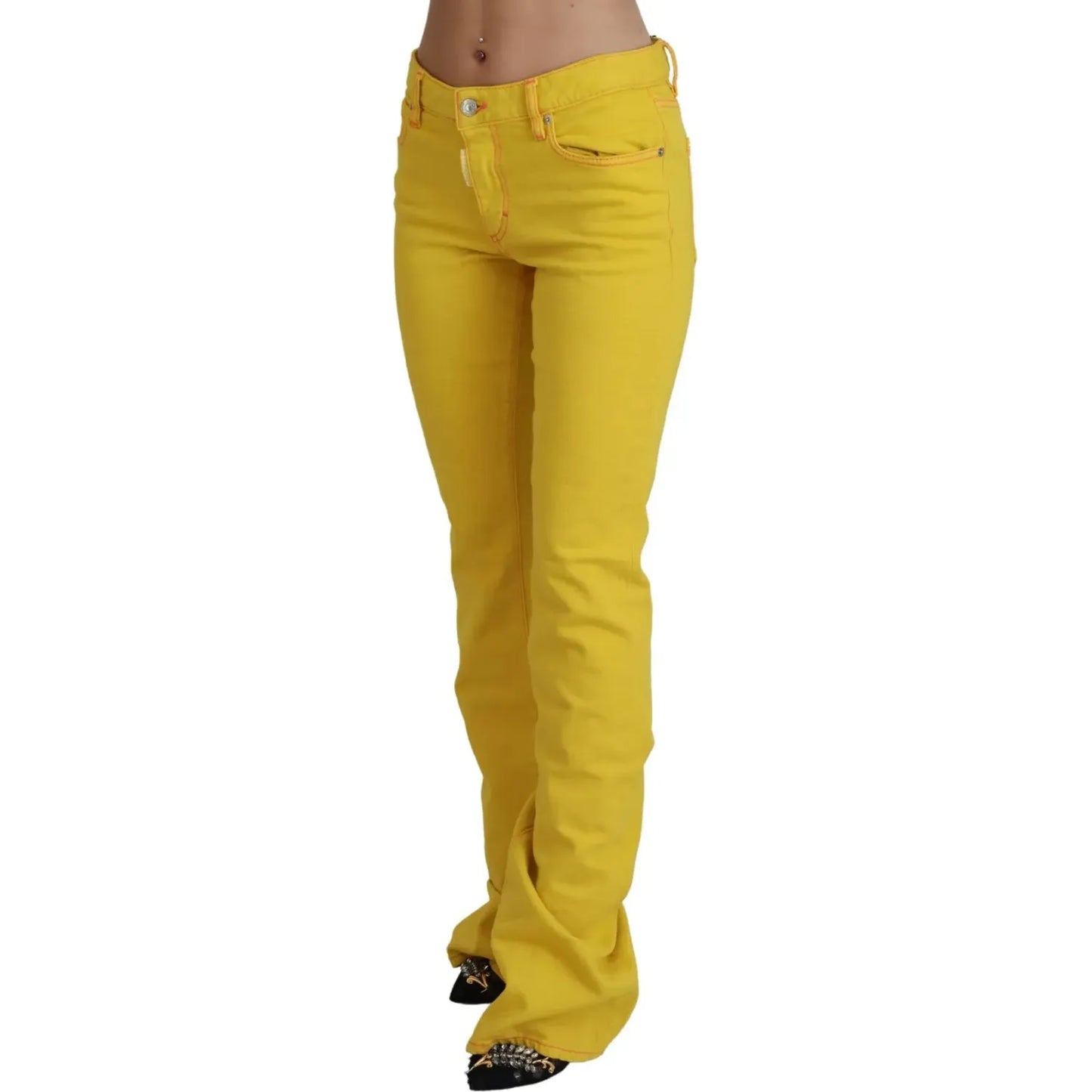 Dsquared² Yellow Cotton Mid Waist Flare Denim Trouser Jeans yellow-cotton-mid-waist-flare-denim-trouser-jeans