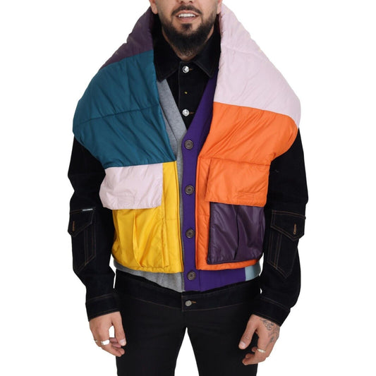 Dolce & Gabbana Eclectic Bomber Jacket Menswear Marvel multicolor-patchwork-denim-button-down-jacket