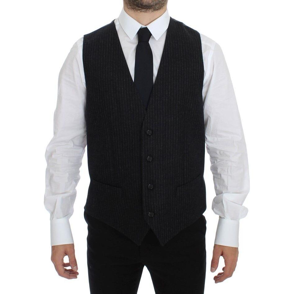 Dolce & Gabbana Elegant Gray Striped Wool Dress Vest gray-striped-wool-dress-vest-gilet