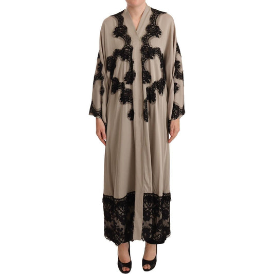 Dolce & Gabbana | Elegant Beige Embroidered Lace Kaftan Dress| McRichard Designer Brands   