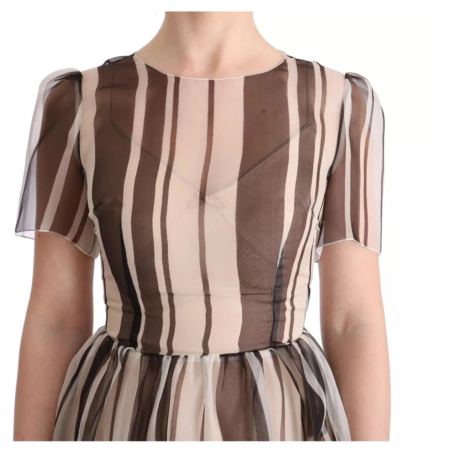 Dolce & Gabbana Beige Brown Striped Silk Sheath Dress beige-brown-striped-silk-sheath-dress