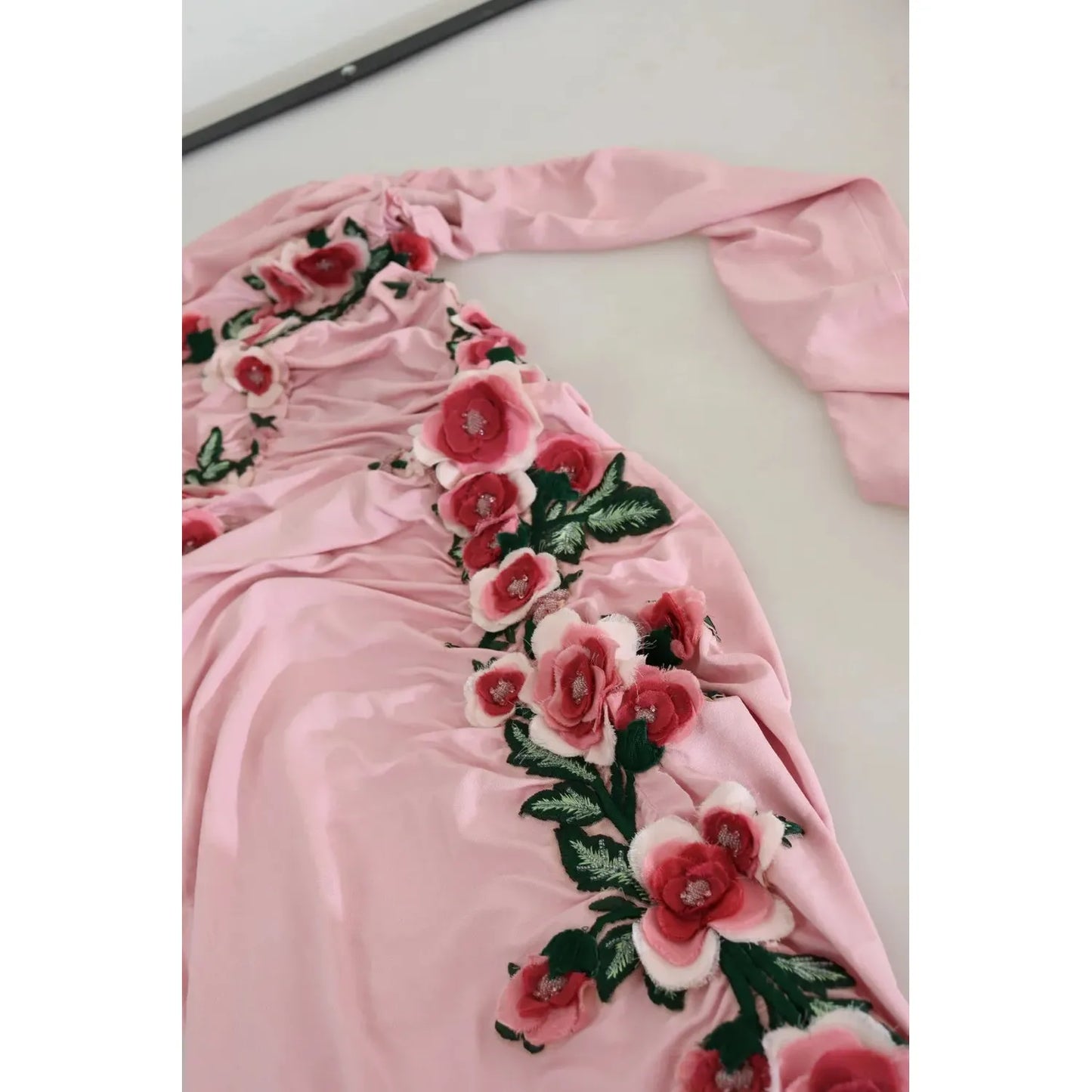 Pink Flower Embellished One Shoulder Dress