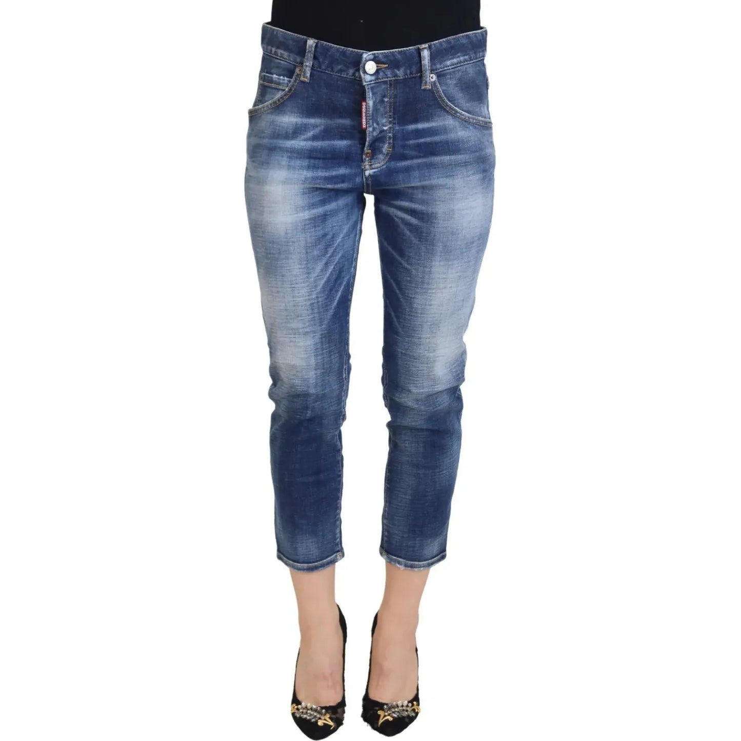 Dsquared² Blue Cotton Mid Waist Cropped Denim Jeans Cool Girl blue-cotton-mid-waist-cropped-denim-jeans-cool-girl