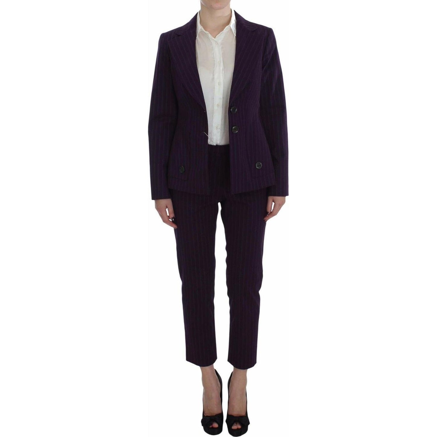 BENCIVENGA Elegant Striped Pant & Blazer Suit purple-striped-stretch-coat-blazer-pants-suit