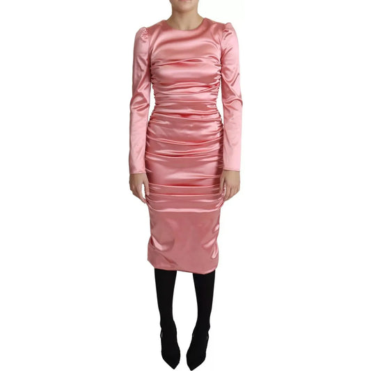 Pink Long Sleeves Bodycon Sheath Midi Dress