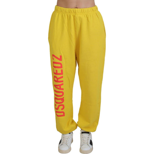 Yellow Mid Waist Logo Print Jogger Trouser Pants