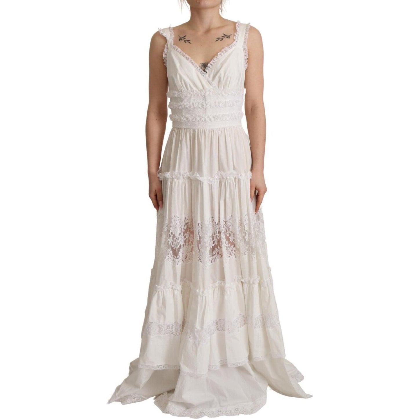 Elegant White A-Line Tiered Maxi Dress