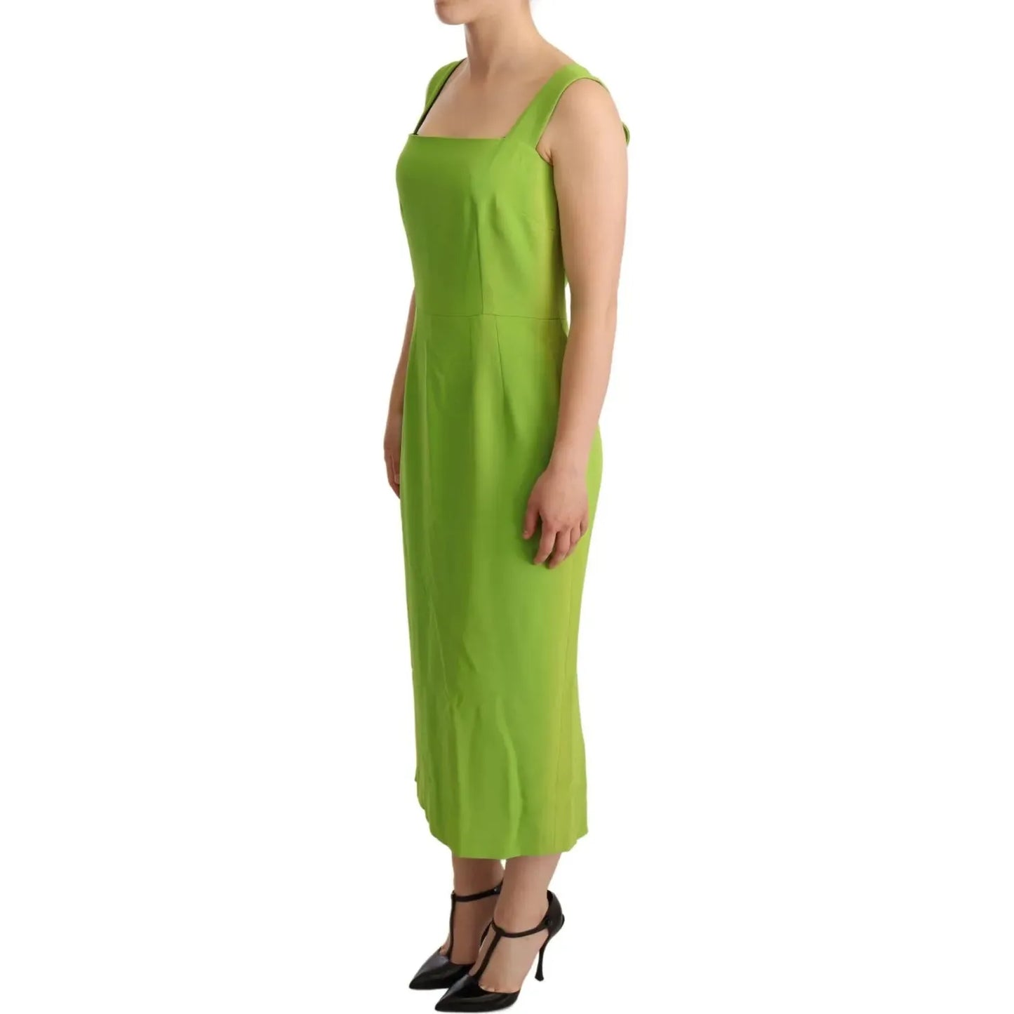 Green Sheath Square Neckline Mid Length Dress