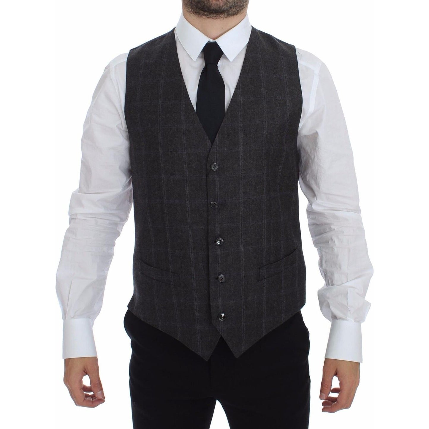 Dolce & Gabbana | Elegant Checkered Wool Dress Vest| McRichard Designer Brands   
