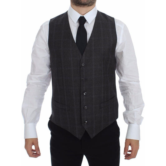 Elegant Checkered Wool Dress Vest
