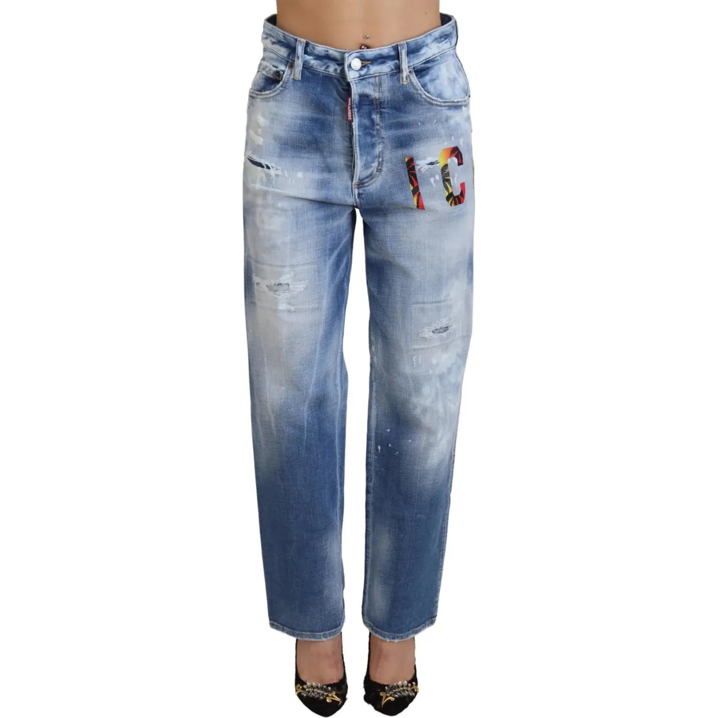 Dsquared² Blue Icon High Waist Straight Denim Jeans Boston blue-icon-high-waist-straight-denim-jeans-boston
