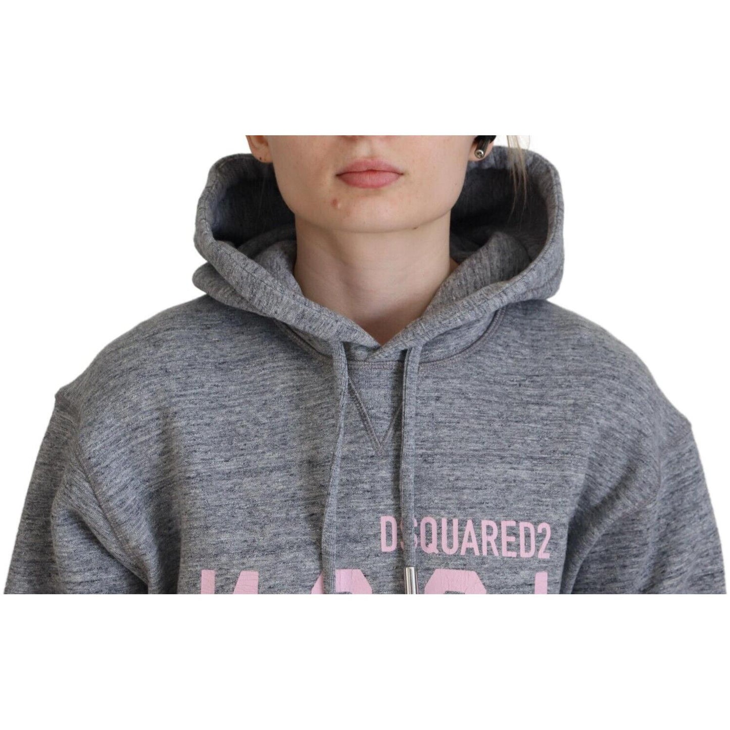 Dsquared² Gray Logo Printed Hooded Women Long Sleeve Sweater gray-logo-printed-hooded-women-long-sleeve-sweater