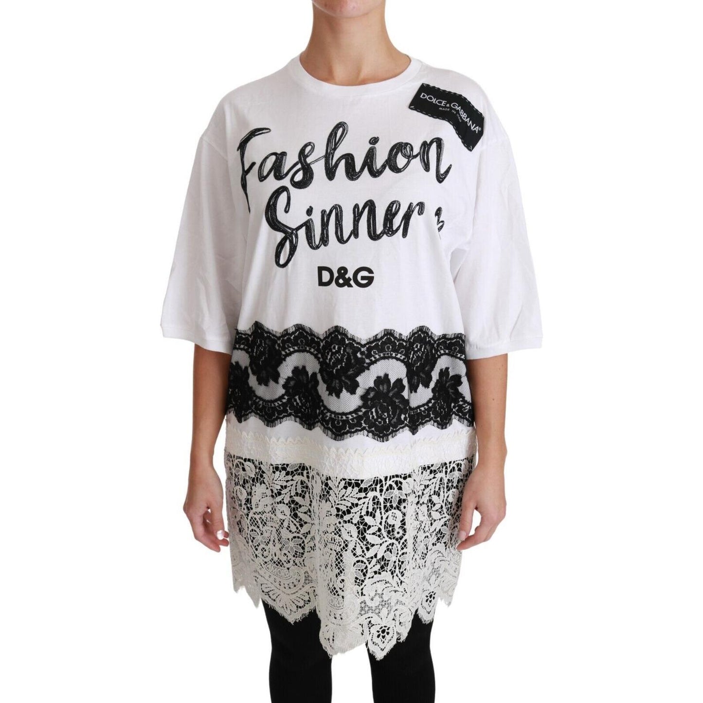 Dolce & Gabbana Chic DG Fashion Sinners Oversized Tee white-fashion-sinner-cotton-lace-t-shirt-top